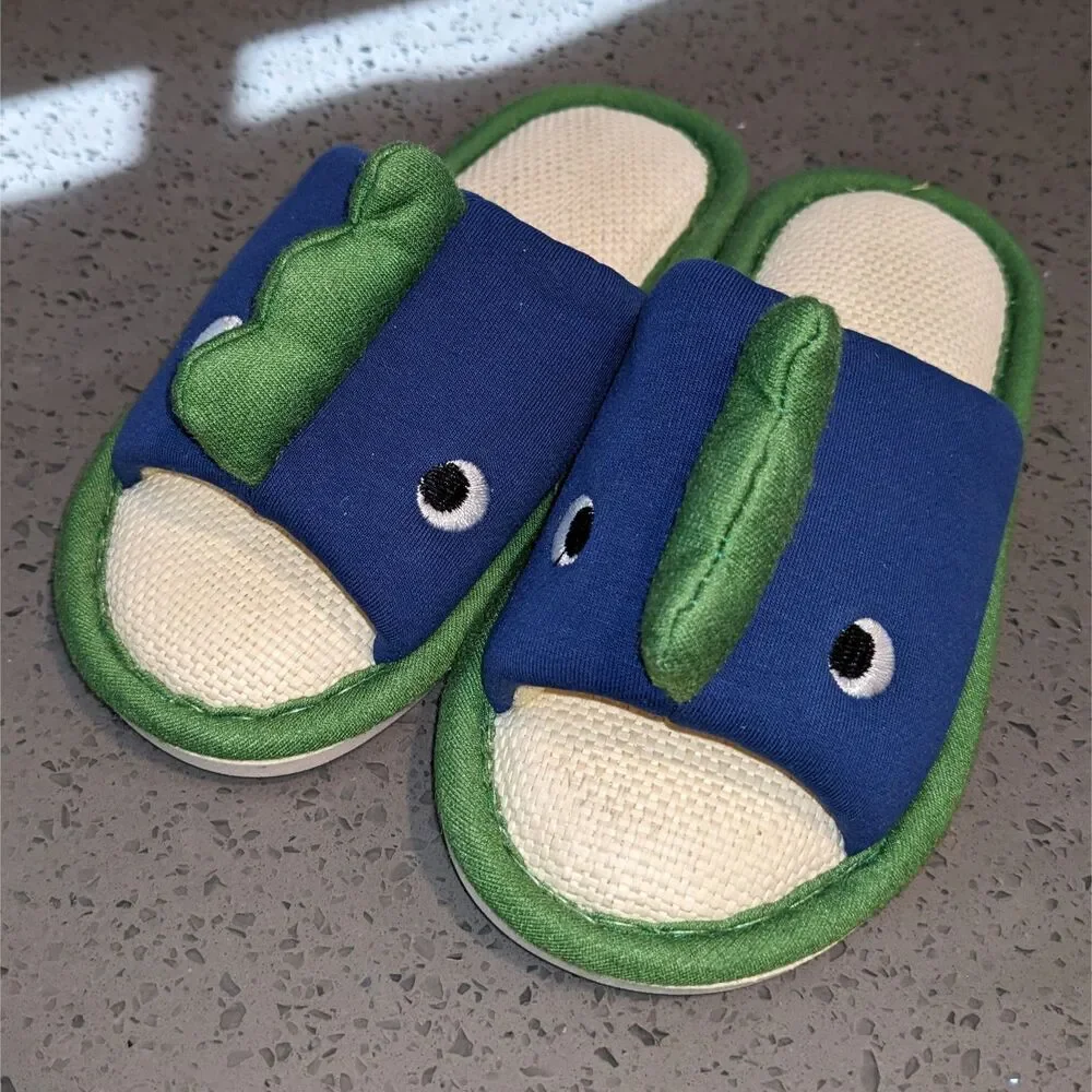Kids Shark Animal House Slippers Sz-11/11.5 Blue Green SlipOn Slides House Shoes